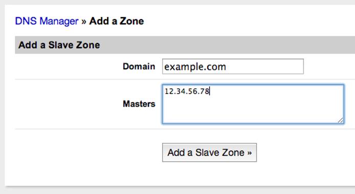 Linode slave zone screen.