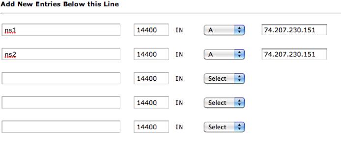 cPanel add NS entries.